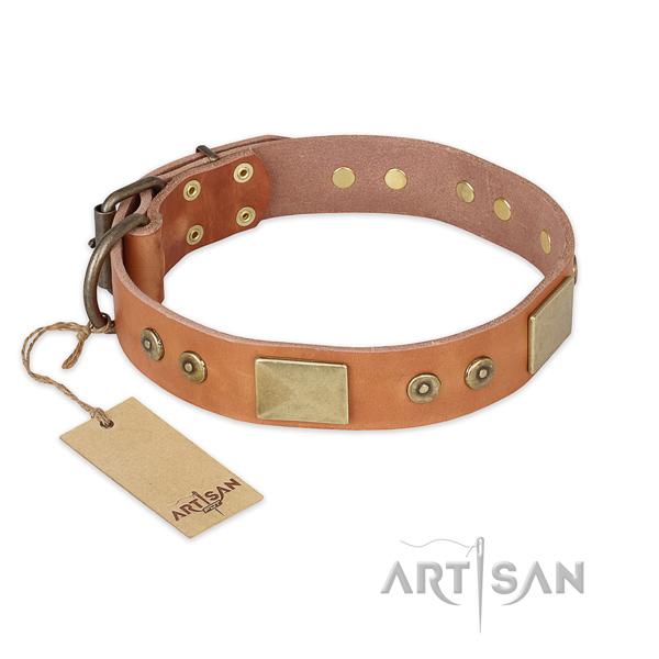 Easy to adjust genuine leather dog collar for daily walking