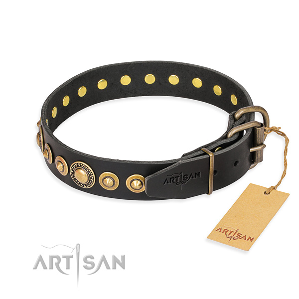 Full grain leather dog collar made of best quality material with rust-proof hardware