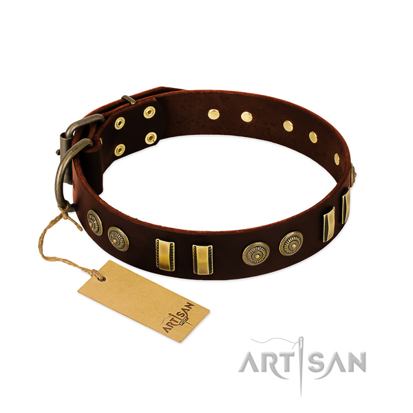 Strong fittings on full grain natural leather dog collar for your four-legged friend