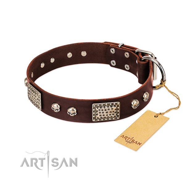 Easy to adjust full grain leather dog collar for basic training your doggie