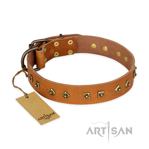 Best quality natural leather dog collar with rust resistant hardware