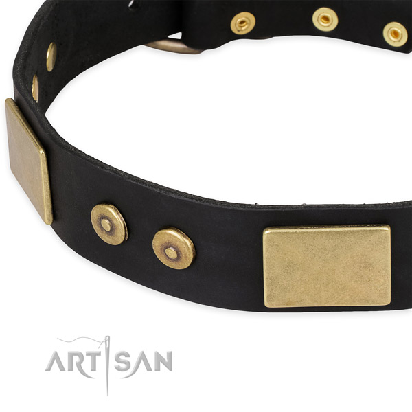 Strong hardware on full grain genuine leather dog collar for your four-legged friend