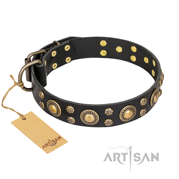 Comfy wearing dog collar of fine quality full grain genuine leather with studs