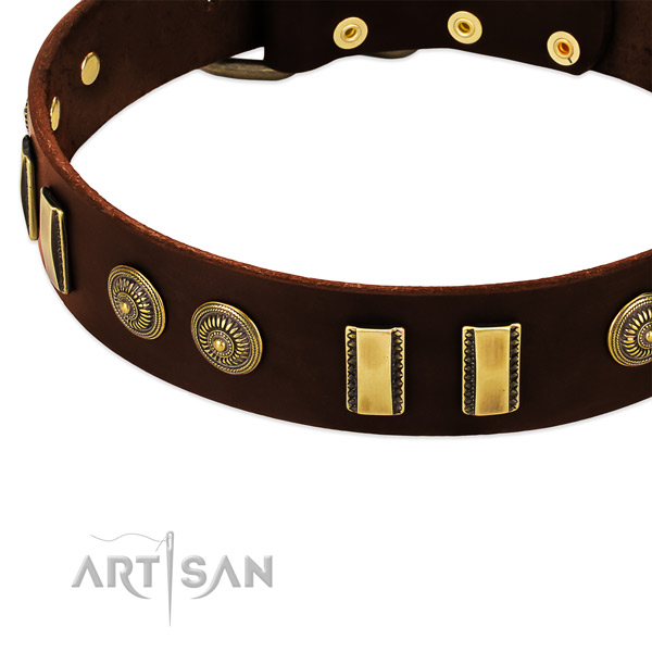 Durable adornments on genuine leather dog collar for your dog