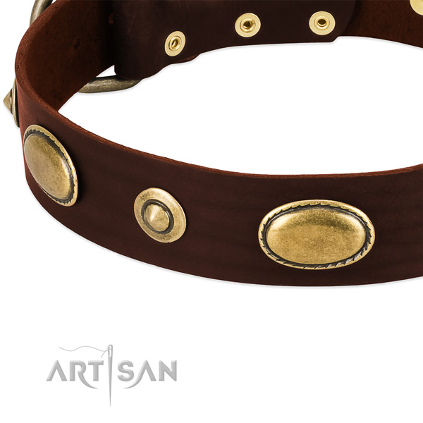 Corrosion proof hardware on full grain natural leather dog collar for your dog