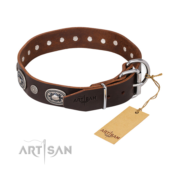 Gentle to touch natural genuine leather dog collar made for easy wearing