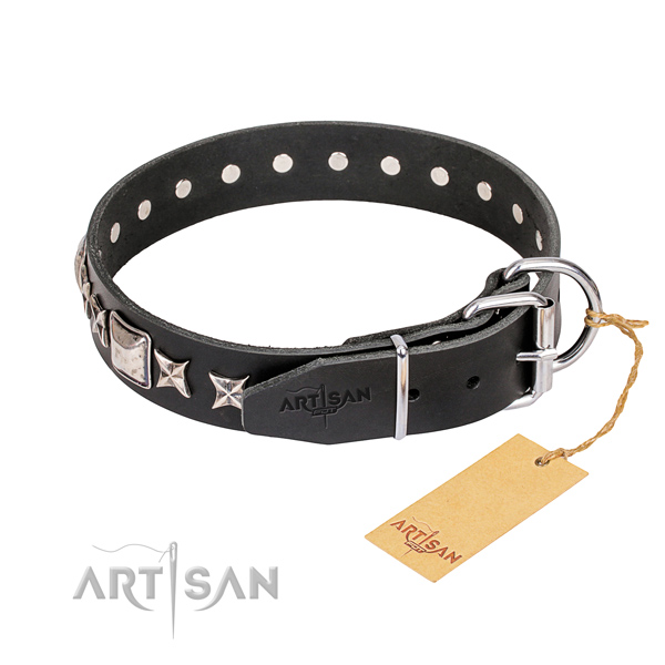 Top quality adorned dog collar of full grain genuine leather