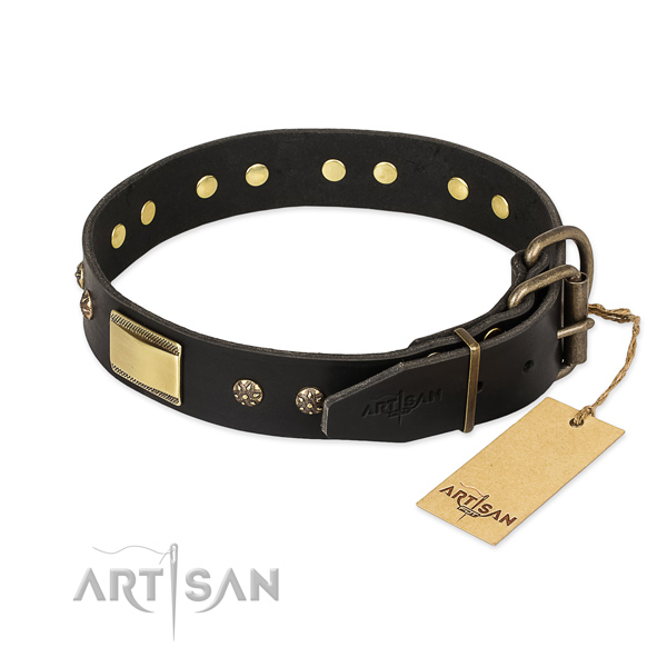 Genuine leather dog collar with corrosion resistant fittings and studs