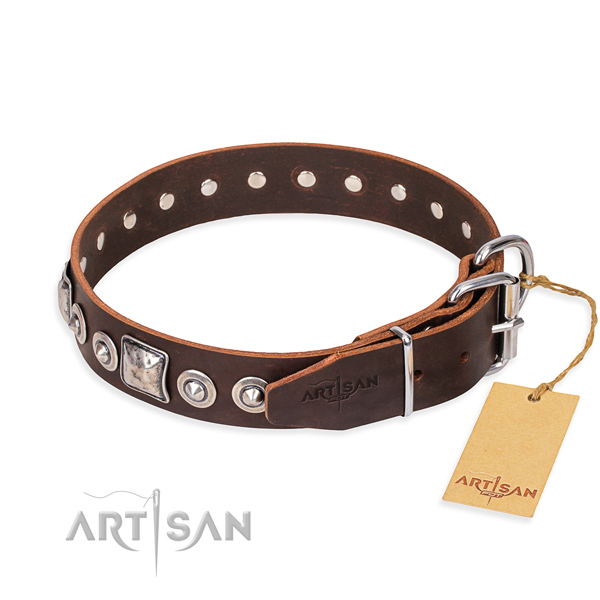 Full grain genuine leather dog collar made of high quality material with strong embellishments