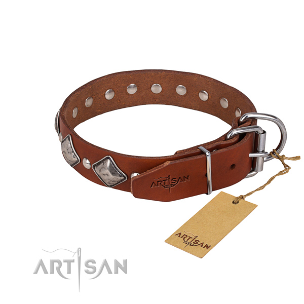 Handy use adorned dog collar of best quality full grain genuine leather