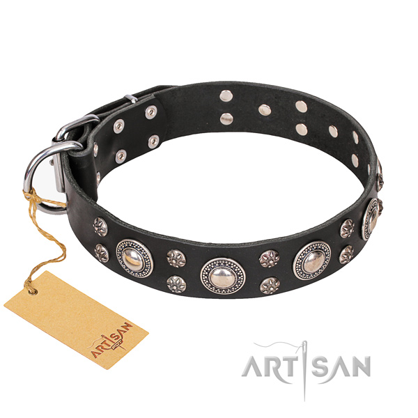 Easy wearing dog collar of finest quality natural leather with embellishments