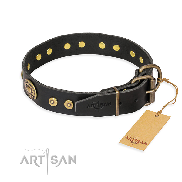 Full grain leather dog collar made of top rate material with rust-proof adornments