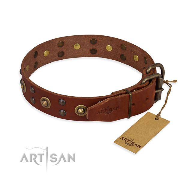 Corrosion proof hardware on full grain leather collar for your handsome doggie