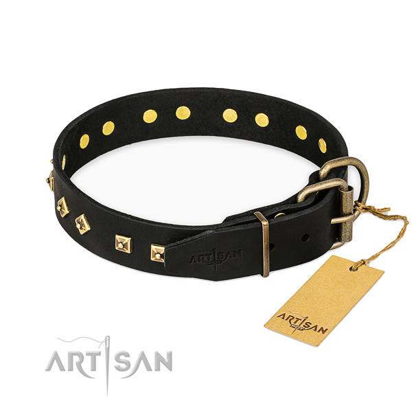 Strong fittings on full grain leather collar for basic training your dog