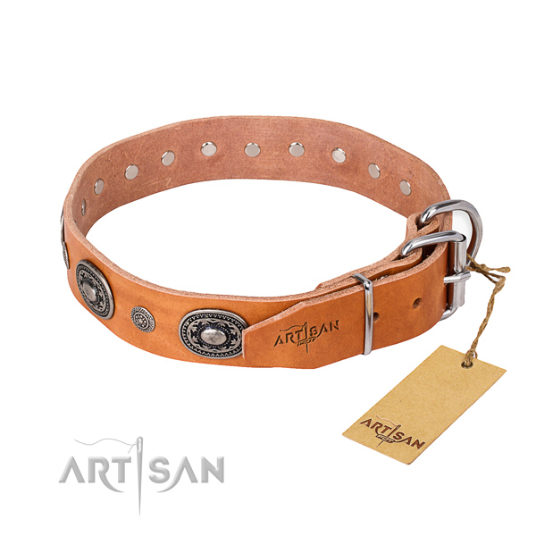 Soft to touch natural genuine leather dog collar created for basic training