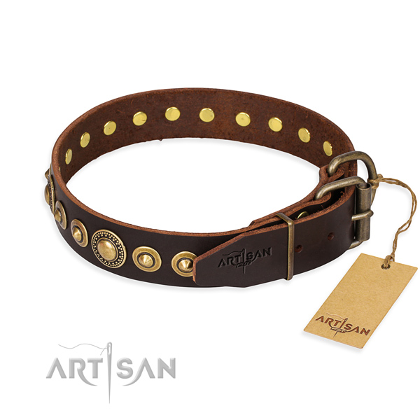 Flexible full grain natural leather dog collar crafted for walking