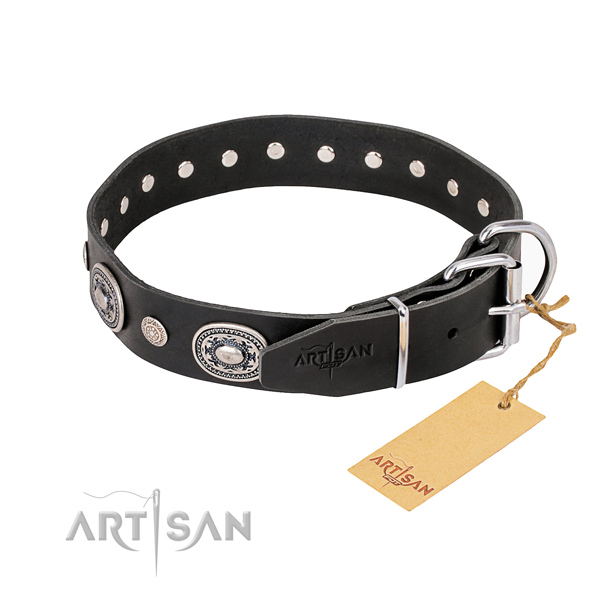 Quality natural genuine leather dog collar created for daily walking