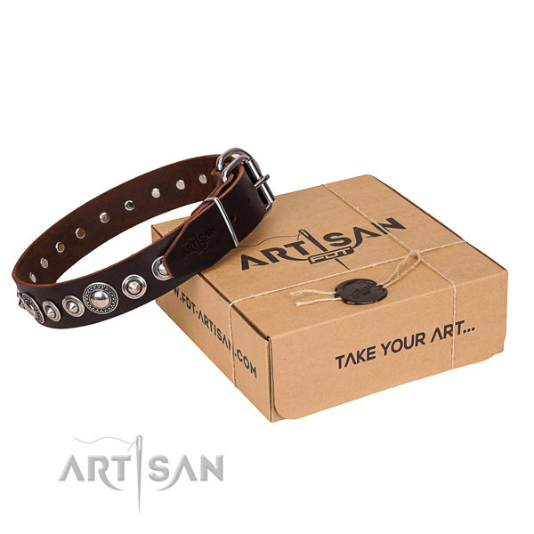 Strong full grain leather dog collar