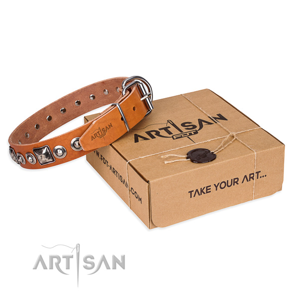 Natural genuine leather dog collar made of reliable material with reliable hardware