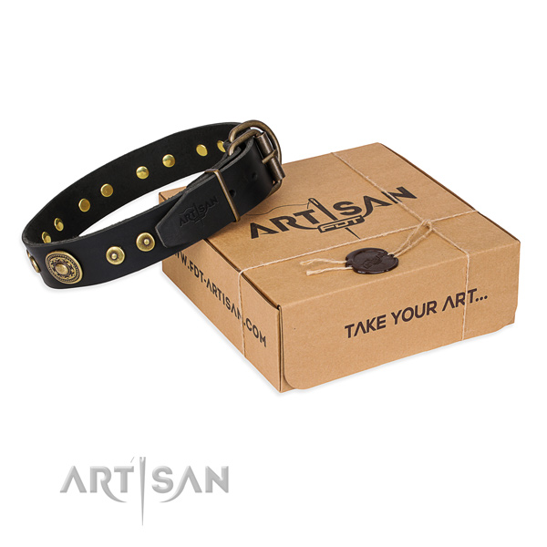 Leather dog collar made of best quality material with durable D-ring