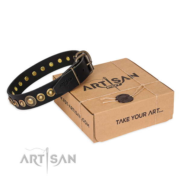 Flexible genuine leather dog collar handcrafted for everyday use