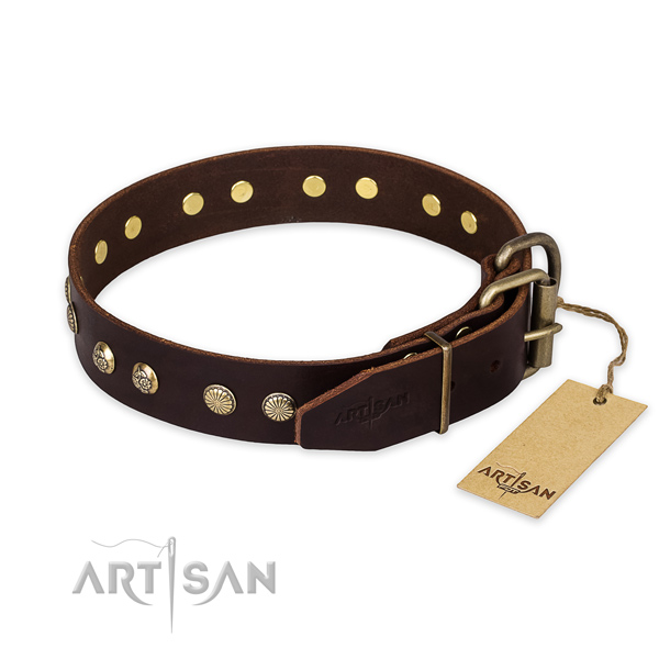 Rust-proof traditional buckle on genuine leather collar for your impressive four-legged friend