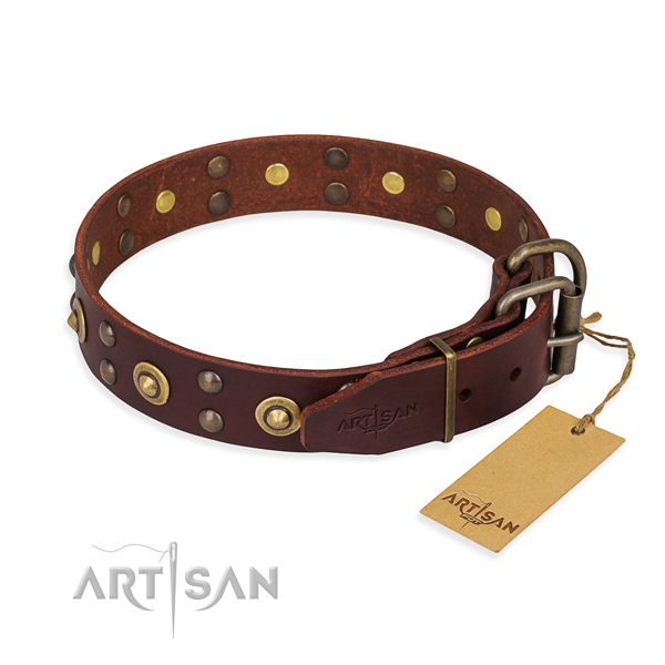 Corrosion resistant hardware on full grain natural leather collar for your beautiful doggie