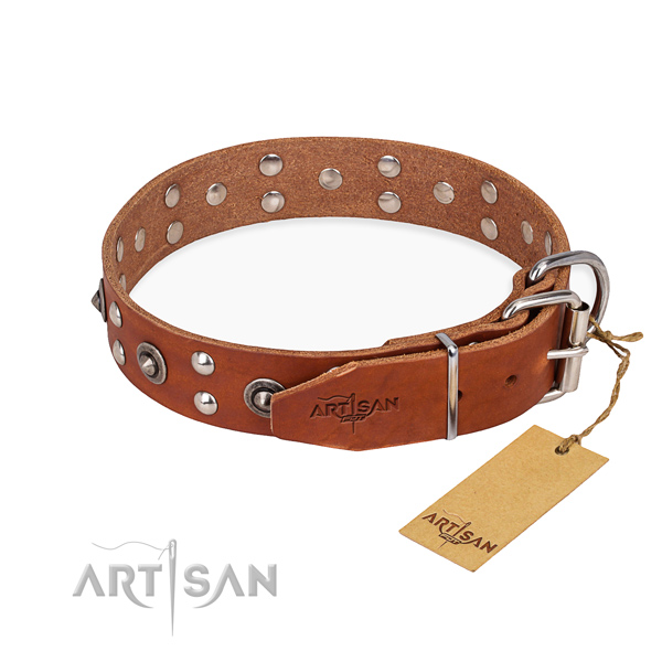 Strong fittings on genuine leather collar for your attractive doggie