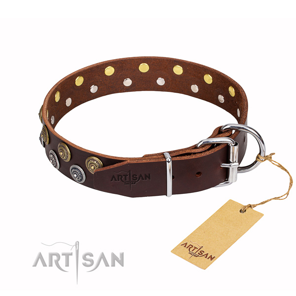 Easy wearing embellished dog collar of fine quality full grain natural leather