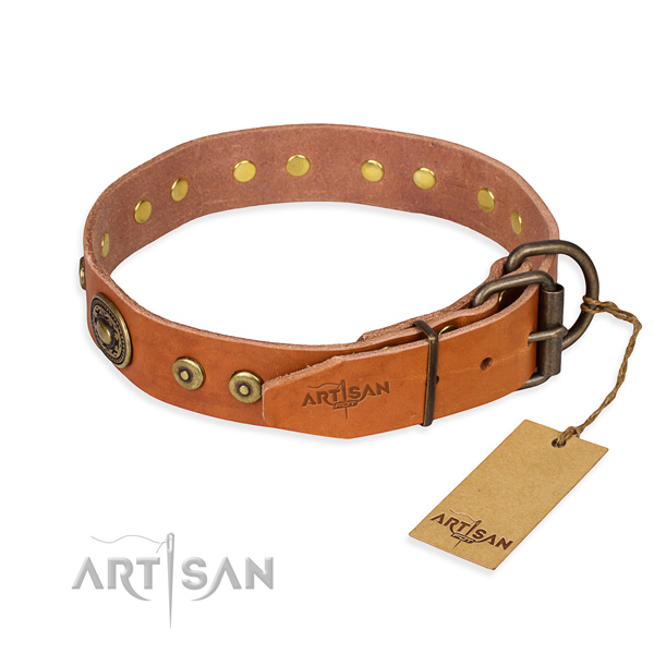 Natural genuine leather dog collar made of high quality material with strong studs