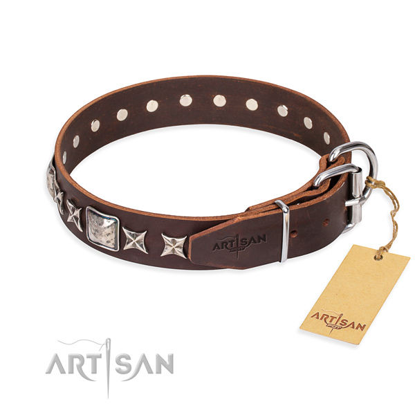 Top quality decorated dog collar of full grain genuine leather