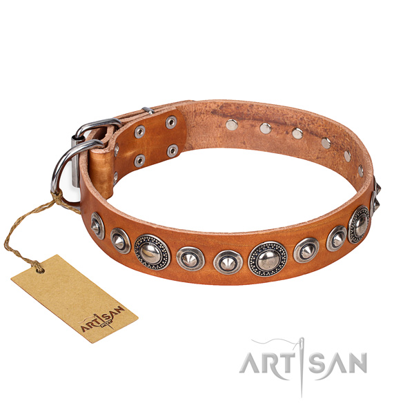 Full grain genuine leather dog collar made of quality material with corrosion proof traditional buckle