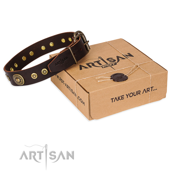 Full grain genuine leather dog collar made of top notch material with reliable D-ring