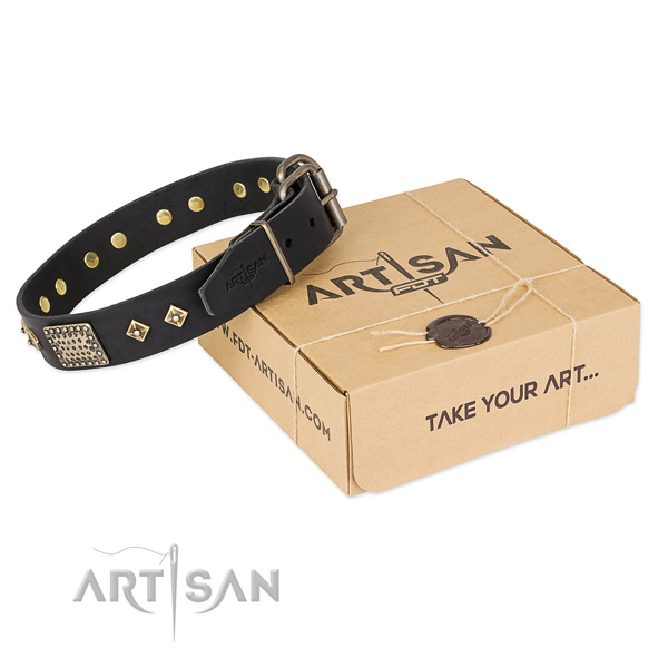 Fine quality full grain natural leather collar for your handsome doggie