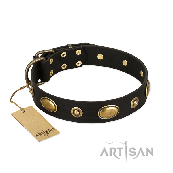 Adorned full grain genuine leather collar for your pet