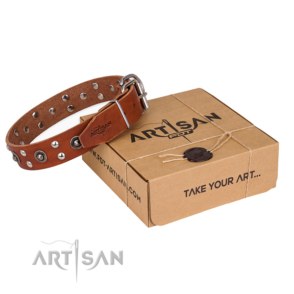 Rust-proof buckle on full grain natural leather collar for your lovely pet