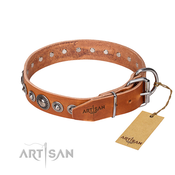 Genuine leather dog collar made of best quality material with durable decorations