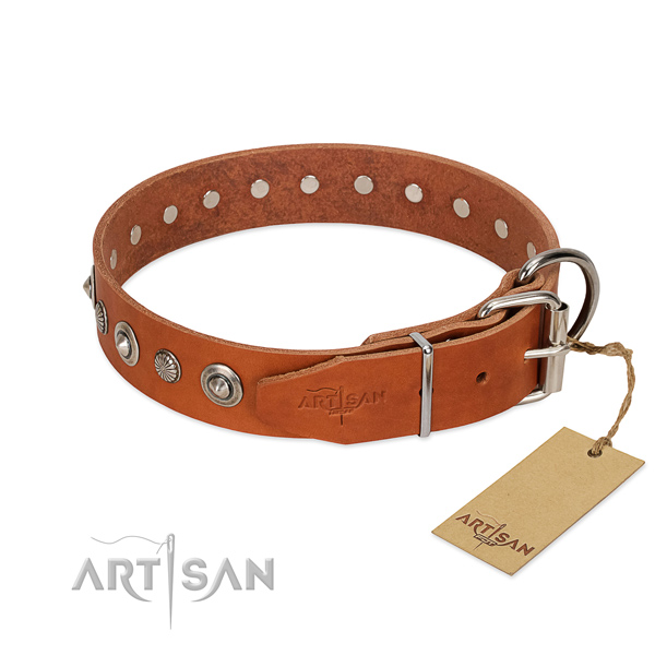 Top notch natural leather dog collar with unique studs