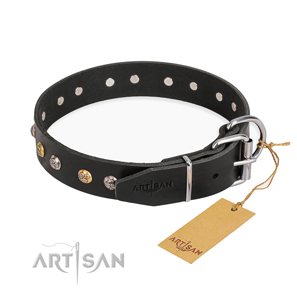 High quality full grain leather dog collar made for stylish walking