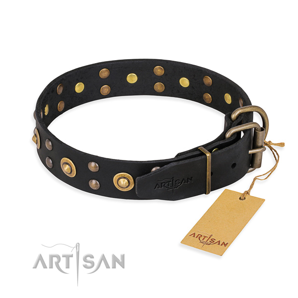 Corrosion resistant fittings on genuine leather collar for your lovely dog