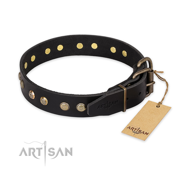 Rust-proof hardware on natural genuine leather collar for your impressive pet