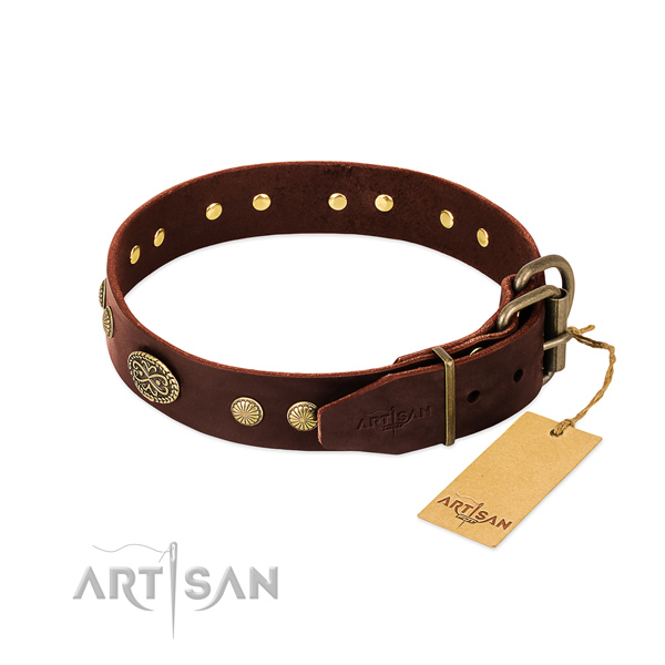 Reliable fittings on full grain genuine leather dog collar for your doggie