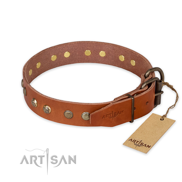 Durable D-ring on full grain leather collar for your impressive four-legged friend