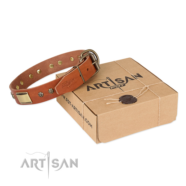 Easy adjustable full grain genuine leather collar for your beautiful four-legged friend