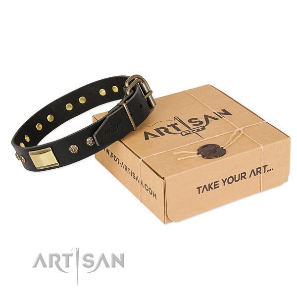 Unusual full grain genuine leather collar for your attractive pet