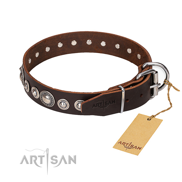 Full grain leather dog collar made of reliable material with strong hardware