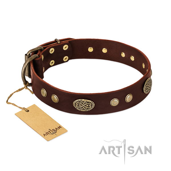 Strong fittings on leather dog collar for your canine