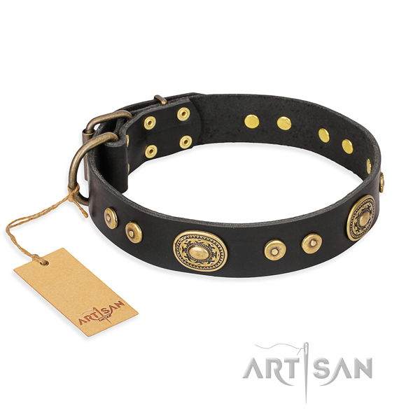 Full grain genuine leather dog collar made of soft material with strong buckle