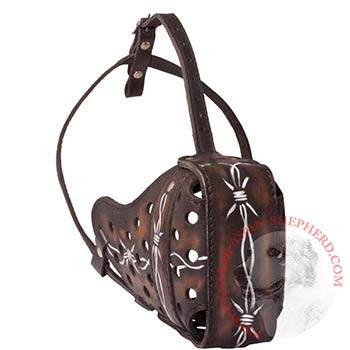 Hand Painted Leather Central Asian Shepherd Muzzle for Dog Training